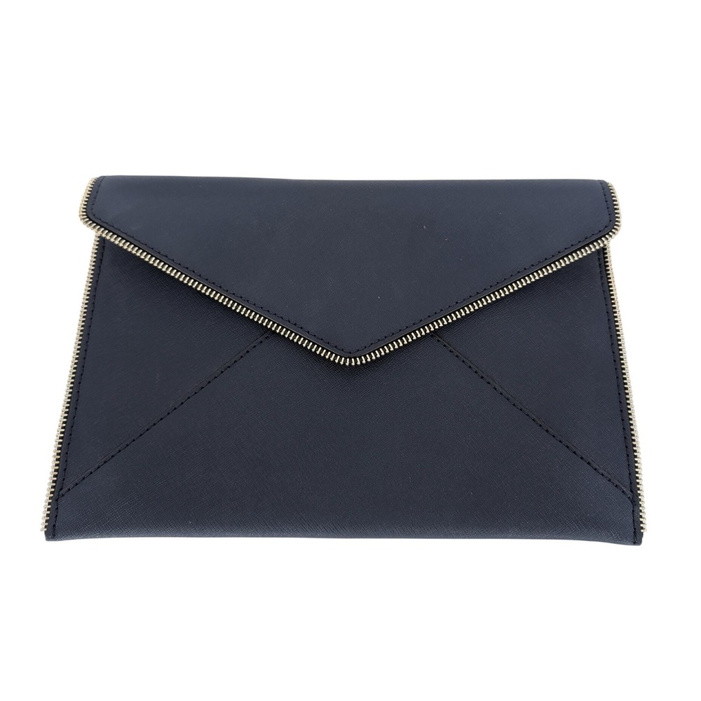 Rebecca Minkoff Leo Envelope Clutch Large Navy Blue Saffiano Leather Zipper Trim